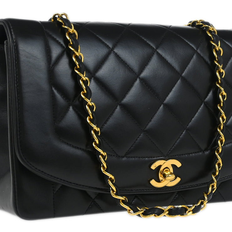 Chanel 1991-1994 Black Lambskin Medium Diana Shoulder Bag