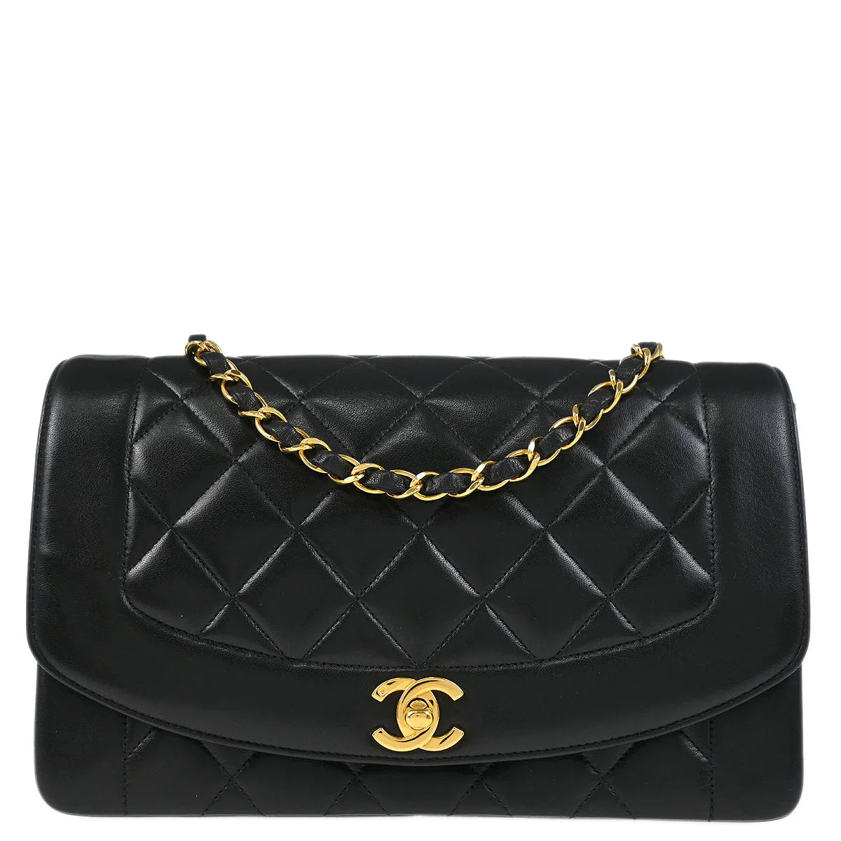Chanel 1994-1996 Black Lambskin Medium Diana Shoulder Bag