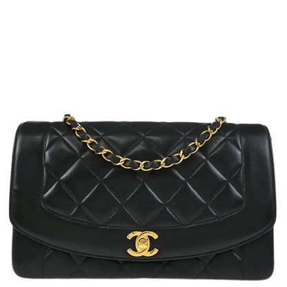 Chanel 1994-1996 Black Lambskin Medium Diana Shoulder Bag