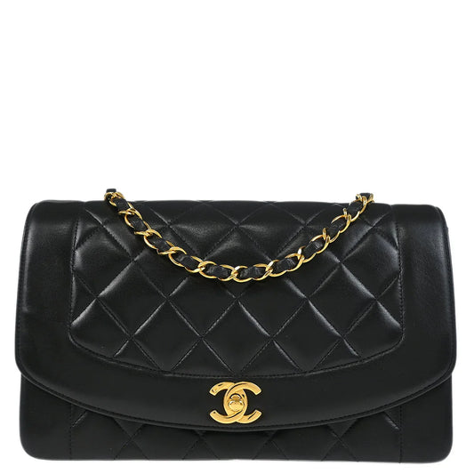 Chanel 1994-1996 Black Lambskin Medium Diana Shoulder Bag