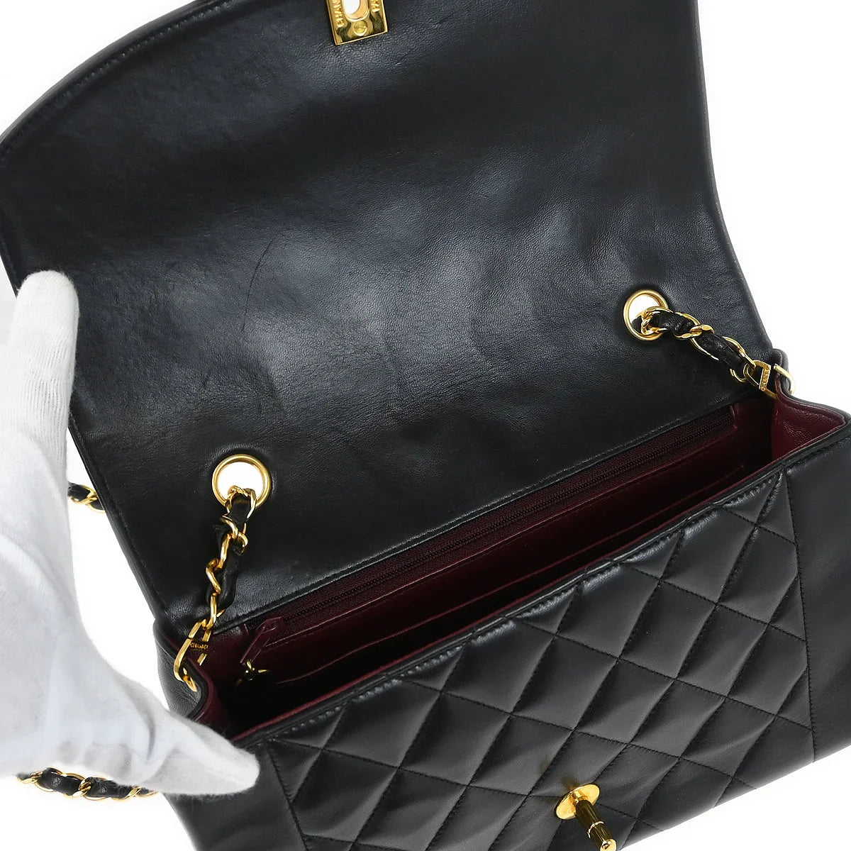 Chanel 1994-1996 Black Lambskin Medium Diana Shoulder Bag
