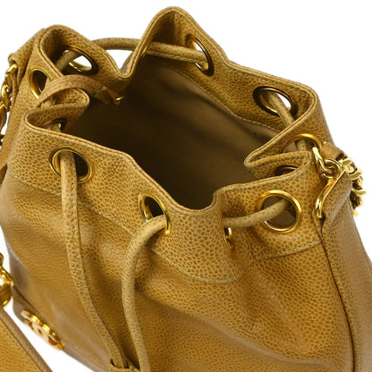 Chanel 1991-1994 Beige Caviar Triple CC Drawstring Shoulder Bag