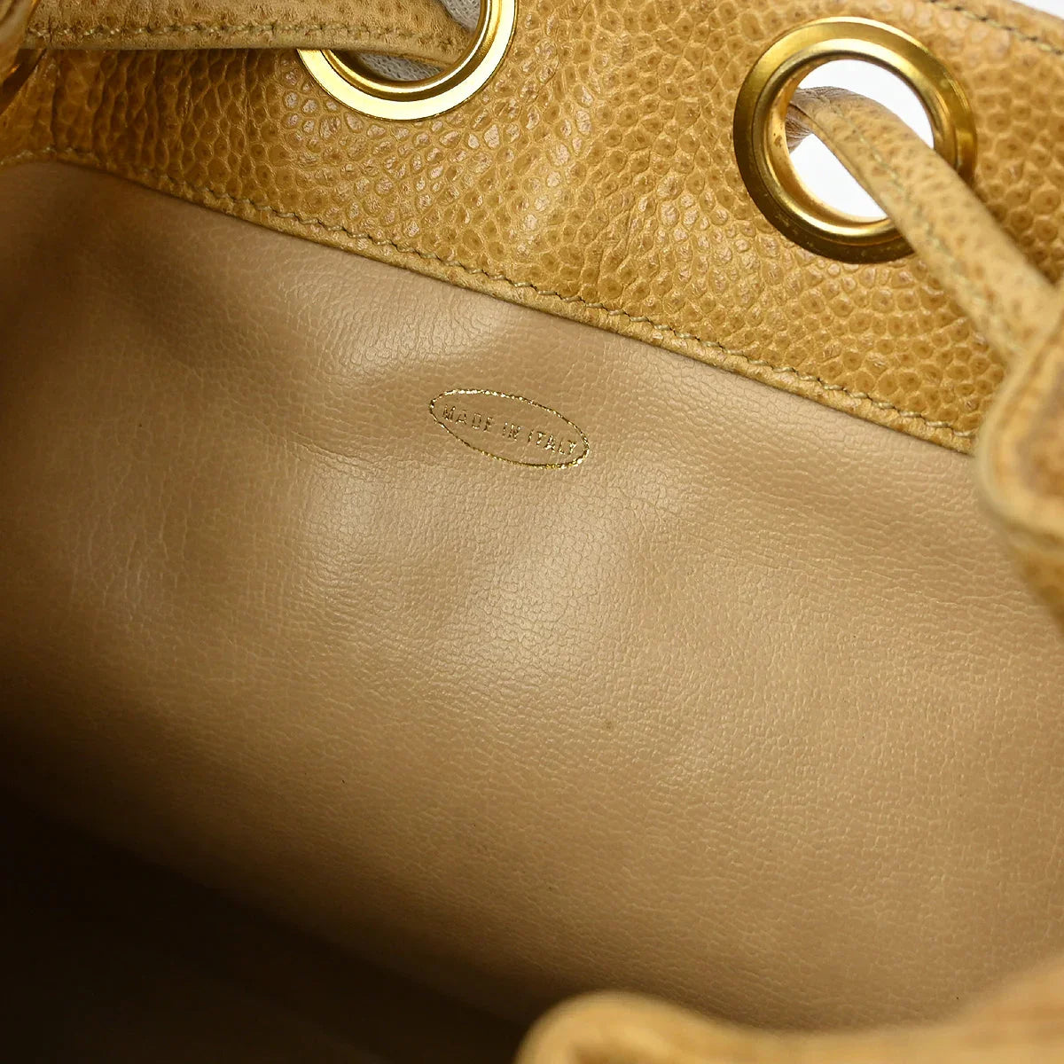 Chanel 1991-1994 Beige Caviar Triple CC Drawstring Shoulder Bag