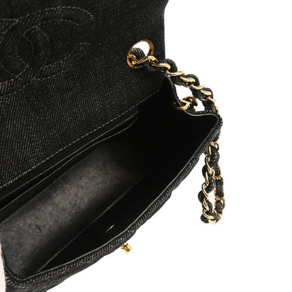 Chanel 1997-1999 Black Denim Mini Classic Square Flap Bag 17