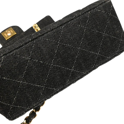 Chanel 1997-1999 Black Denim Mini Classic Square Flap Bag 17
