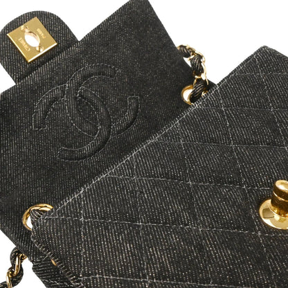 Chanel 1997-1999 Black Denim Mini Classic Square Flap Bag 17