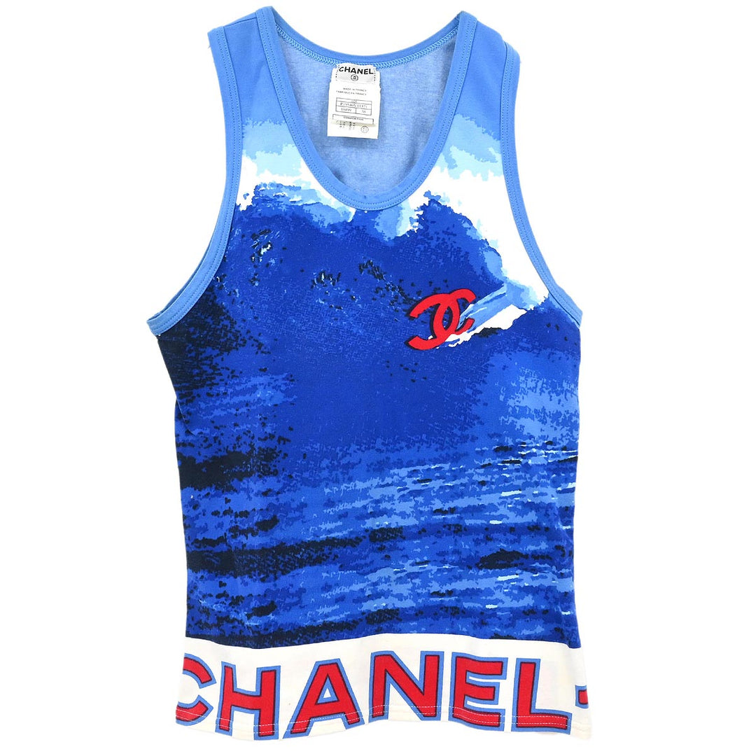 CHANEL サーフラインビキニ サイズ38 Chanel 2002 Surf Line Sleeveless Top Blue #38 – AMORE