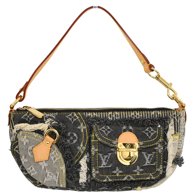 Louis Vuitton 2007 Gray Monogram Denim Patchwork Pouchy Handbag M95383