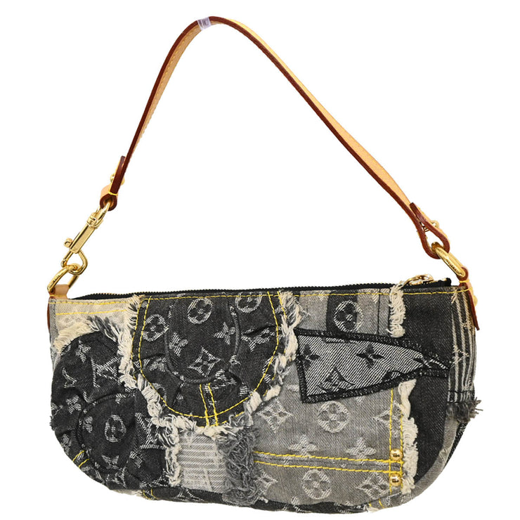 Louis Vuitton 2007 Gray Monogram Denim Patchwork Pouchy Handbag M95383