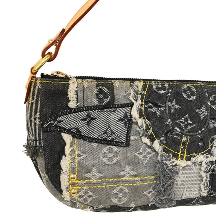 Louis Vuitton 2007 Gray Monogram Denim Patchwork Pouchy Handbag M95383