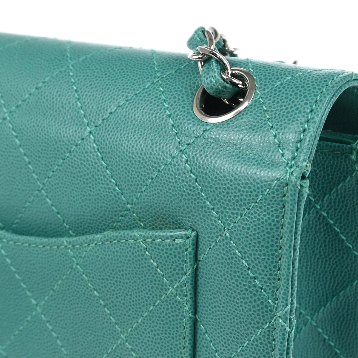 Chanel 1997-1999 Emerald Green Caviar Single Flap Shoulder Bag