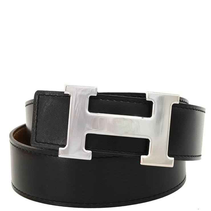 Hermes 2004 Black Box Calf Constance Reversible Belt #75 Small Good