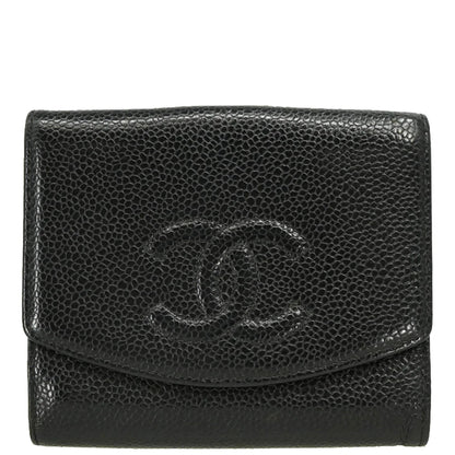 Chanel 2003-2004 Black Caviar Trifold Wallet