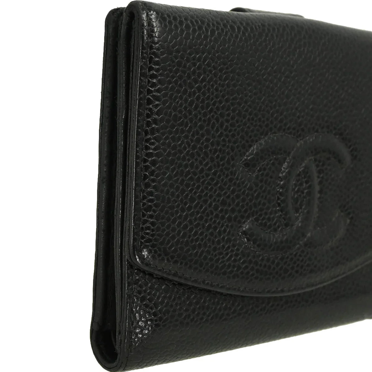 Chanel 2003-2004 Black Caviar Trifold Wallet