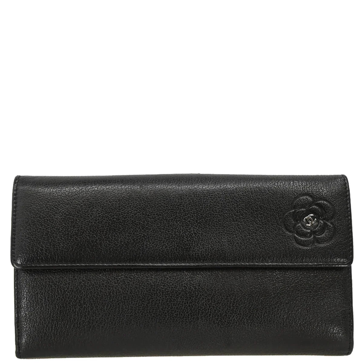 Chanel 2010-2011 Black Calfskin Camellia Long Wallet