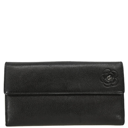 Chanel 2010-2011 Black Calfskin Camellia Long Wallet