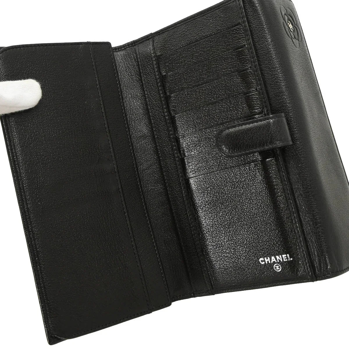 Chanel 2010-2011 Black Calfskin Camellia Long Wallet