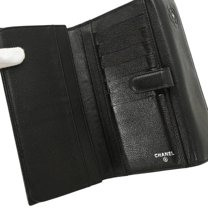 Chanel 2010-2011 Black Calfskin Camellia Long Wallet