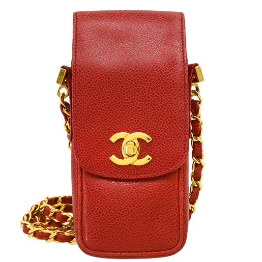 Chanel Red Caviar Chain Shoulder Phone Case