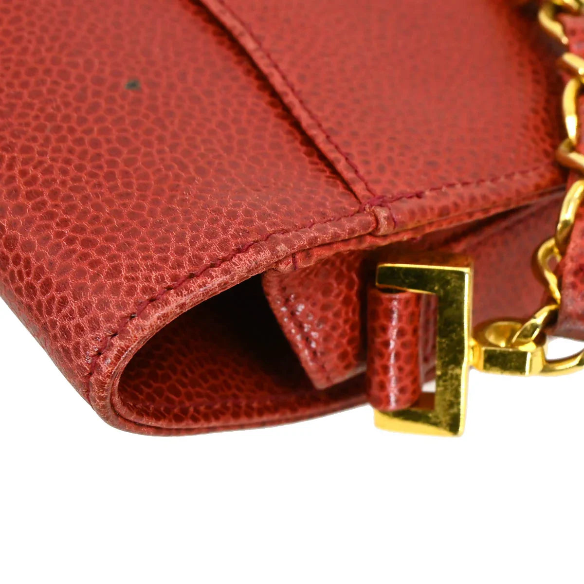 Chanel Red Caviar Chain Shoulder Phone Case