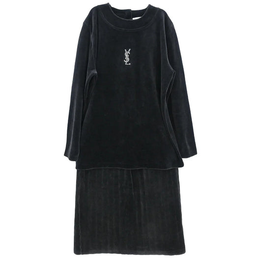 Yves Saint Laurent Setup Suit Top Skirt Black #L