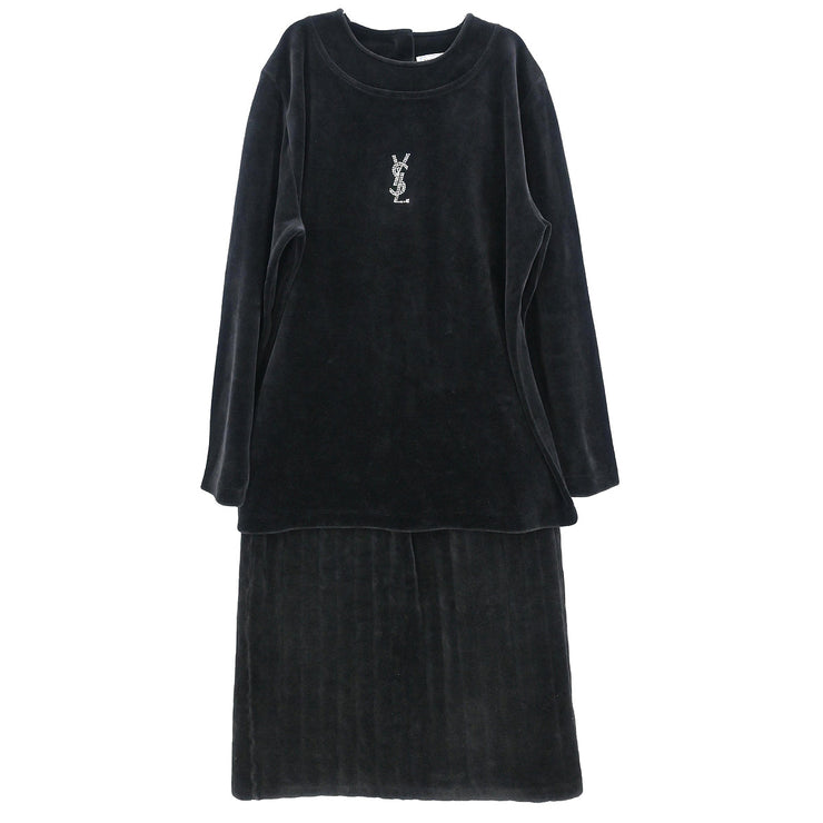 Yves Saint Laurent Setup Suit Top Skirt Black #L
