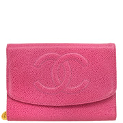 Chanel 1997-1999 Pink Caviar Long Trifold Wallet Purse