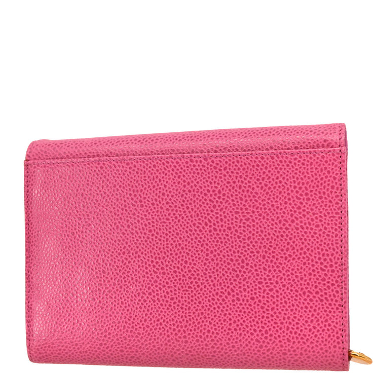 Chanel 1997-1999 Pink Caviar Long Trifold Wallet Purse