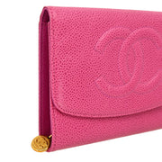 Chanel 1997-1999 Pink Caviar Long Trifold Wallet Purse
