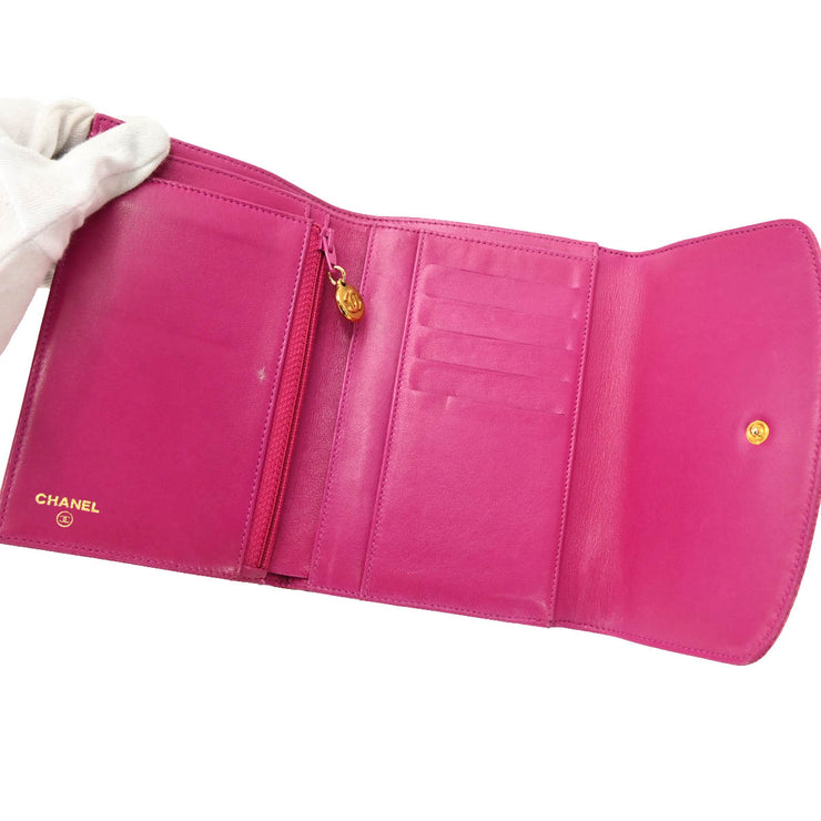 Chanel 1997-1999 Pink Caviar Long Trifold Wallet Purse