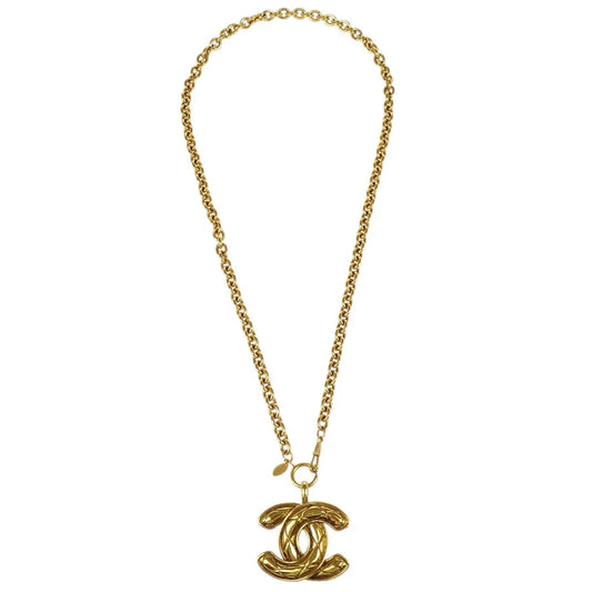 Chanel Gold Quilted CC Chain Pendant Necklace 3860