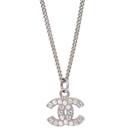 Chanel CC Chain Necklace Pendant Rhinestone Silver 09V