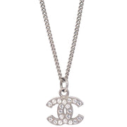 Chanel CC Chain Necklace Pendant Rhinestone Silver 09V