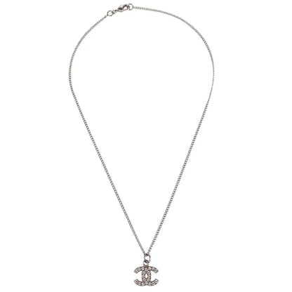 Chanel CC Chain Necklace Pendant Rhinestone Silver 09V