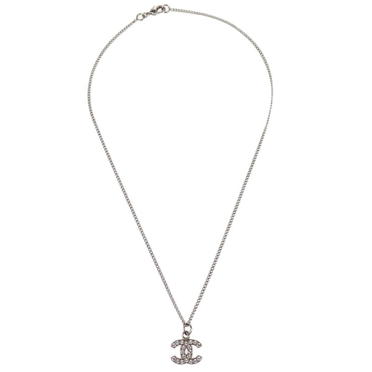 Chanel CC Chain Necklace Pendant Rhinestone Silver 09V