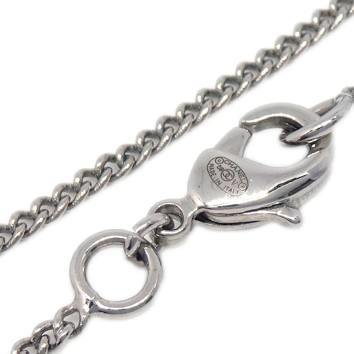 Chanel CC Chain Necklace Pendant Rhinestone Silver 09V