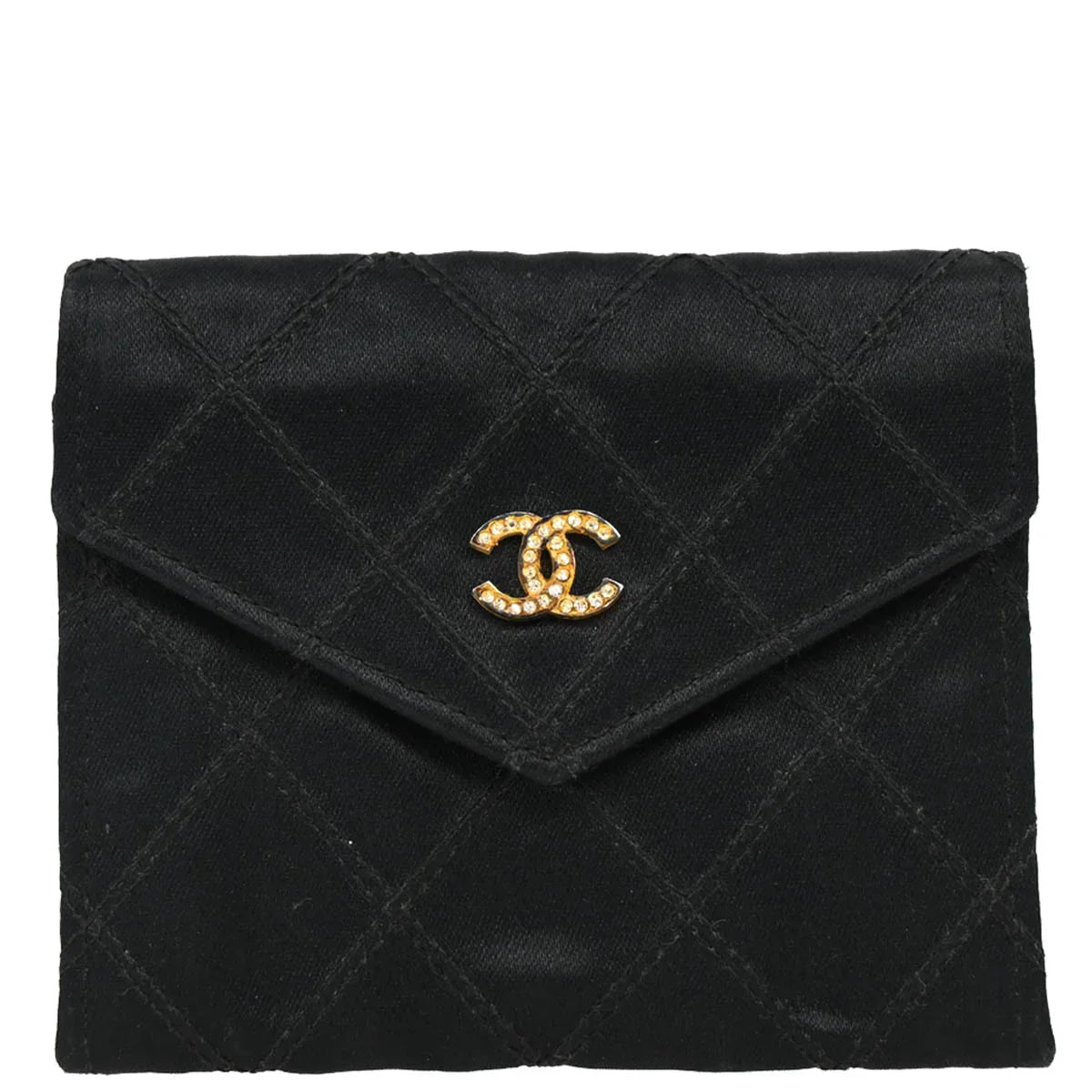Chanel 1989-1991 Black Satin Bicolore Coin Purse Wallet