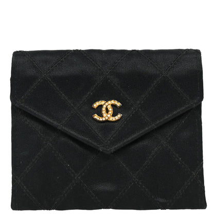 Chanel 1989-1991 Black Satin Bicolore Coin Purse Wallet