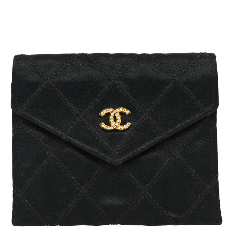 Chanel 1989-1991 Black Satin Bicolore Coin Purse Wallet