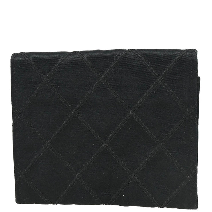 Chanel 1989-1991 Black Satin Bicolore Coin Purse Wallet