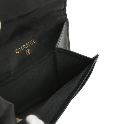 Chanel 1989-1991 Black Satin Bicolore Coin Purse Wallet