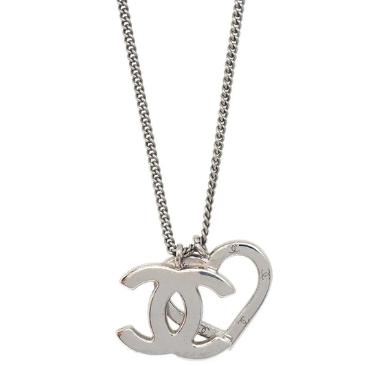 Chanel CC Heart Chain Necklace Silver 04P