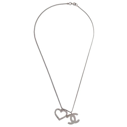 Chanel CC Heart Chain Necklace Silver 04P