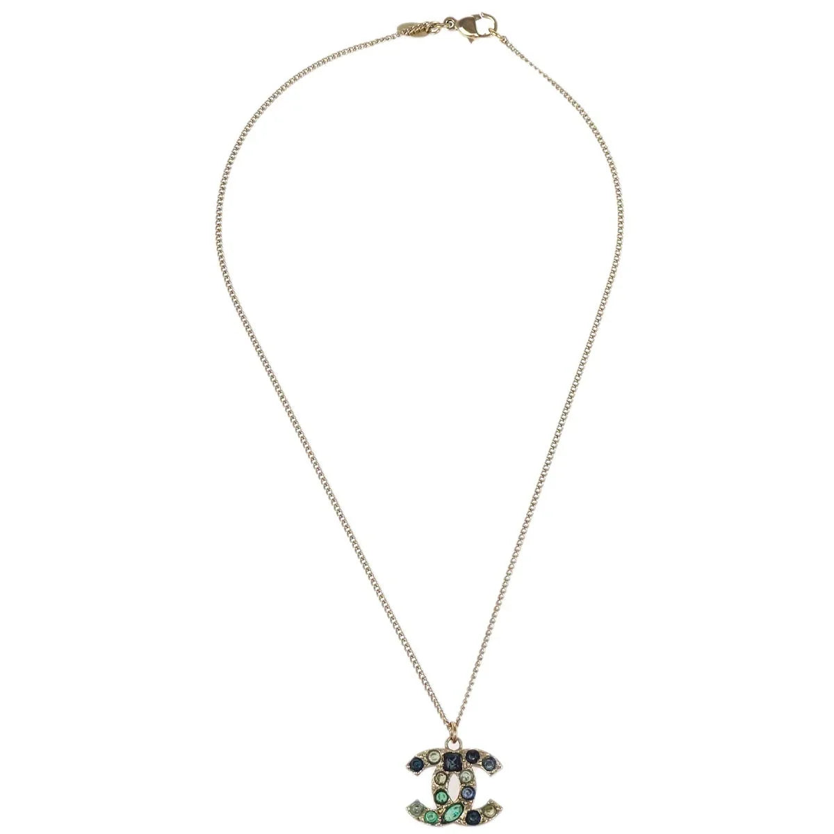 Chanel CC Chain Necklace Pendant Stone Gold 07A