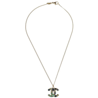 Chanel CC Chain Necklace Pendant Stone Gold 07A