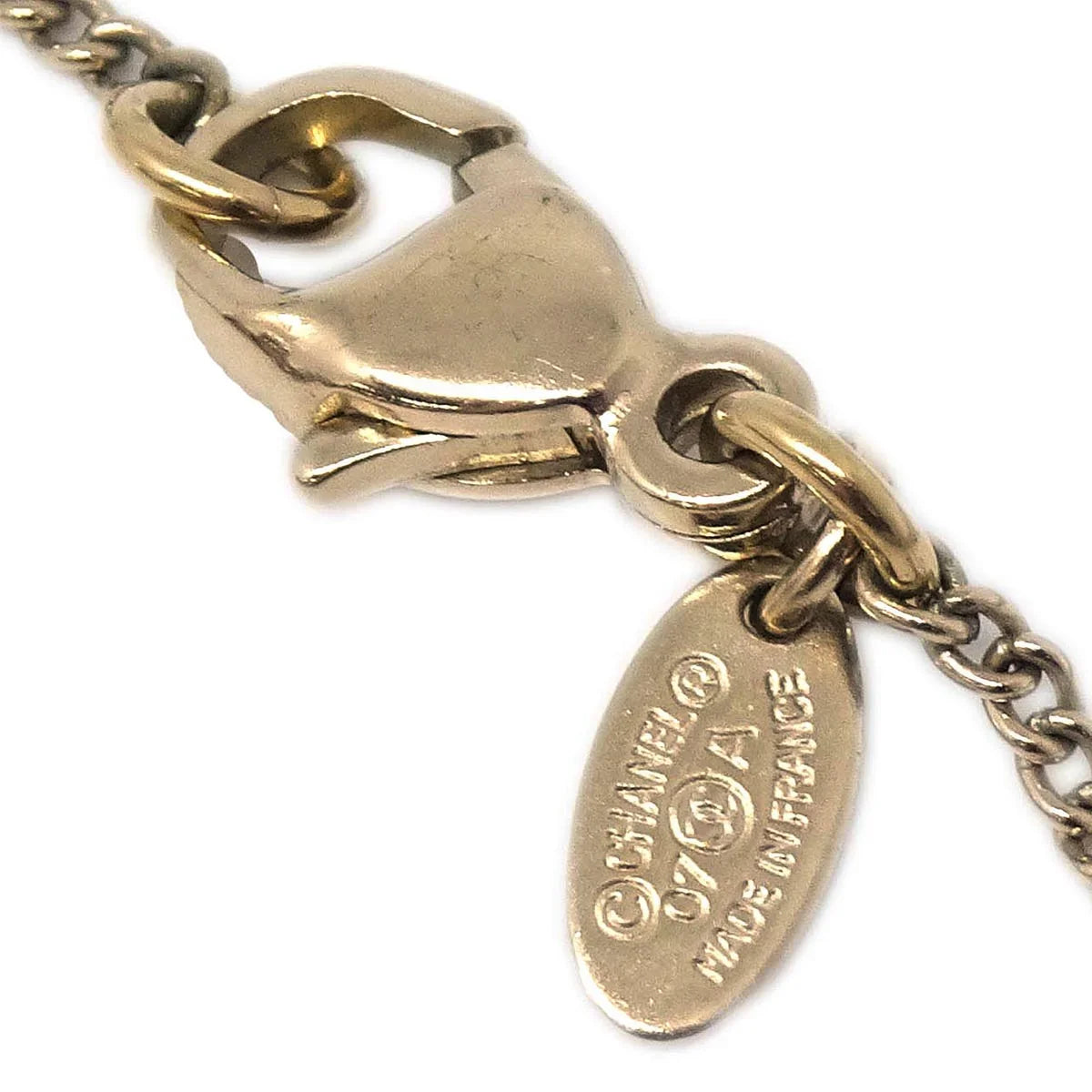 Chanel CC Chain Necklace Pendant Stone Gold 07A