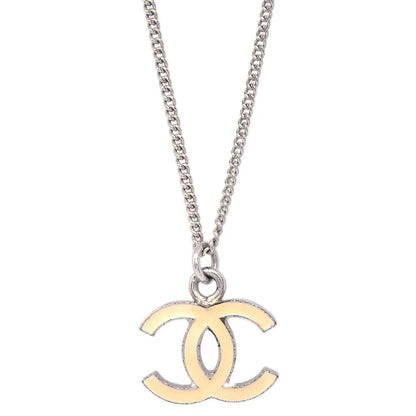 Chanel CC Chain Necklace Silver White 05V