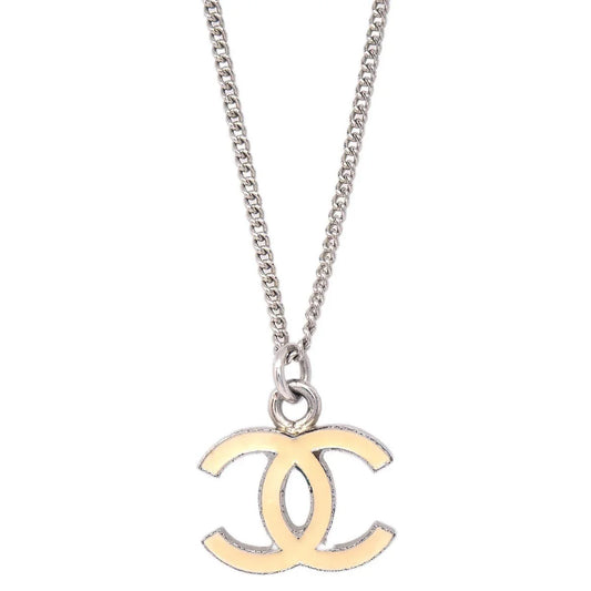 Chanel CC Chain Necklace Silver White 05V