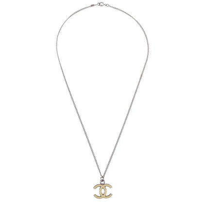 Chanel CC Chain Necklace Silver White 05V