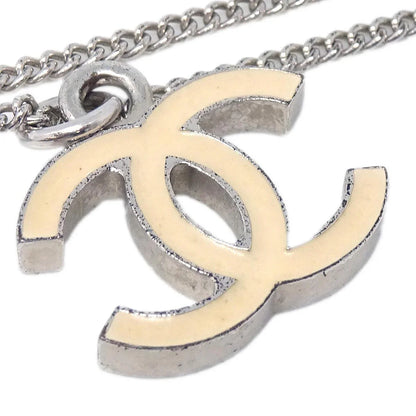 Chanel CC Chain Necklace Silver White 05V